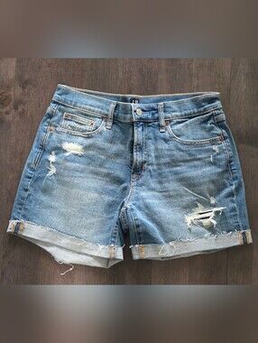 GAP 1969 Classic Distressed Denim Shorts - Light Blue